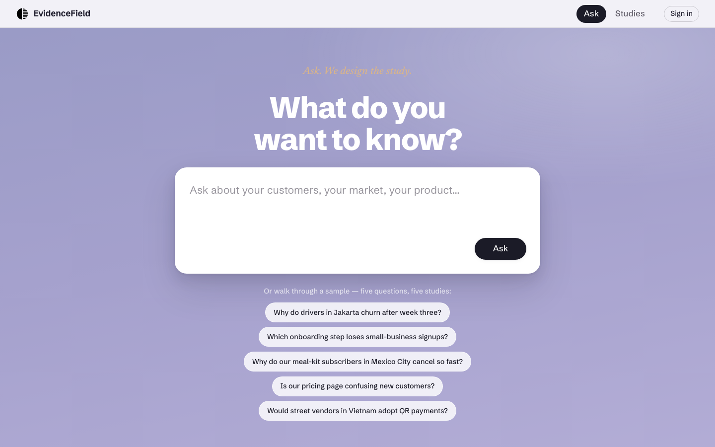 The Ask surface — a question about your customers, in plain language.